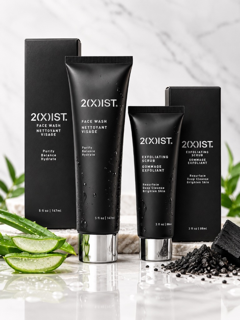 2(X)IST Men Charcoal Face Wash & Exfoliating Scrub Set 2pc New in Box
